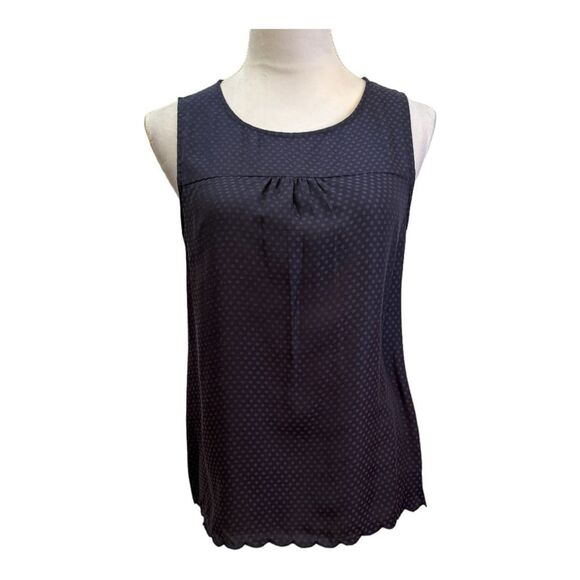 Sleeveless Top Navy Polka Dot Blouse Casual Tank - Picture 1 of 9